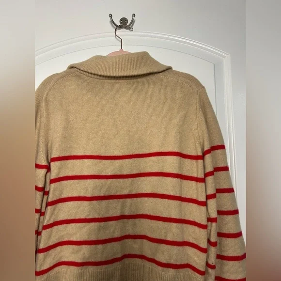 Banana Republic Cream Striped 100% Cashmere Quarter-Zip sweater size Medium chic - Picture 5 of 11